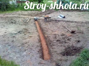 Делаем подушку из песка на дне траншеи