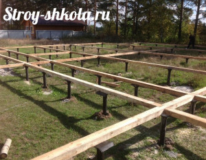 Процесс обвязки винтовых свай брусом