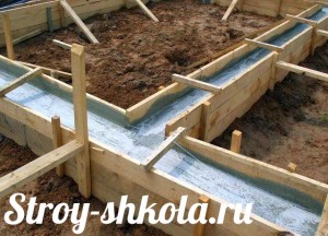 Процесс заливки опалубки бетоном